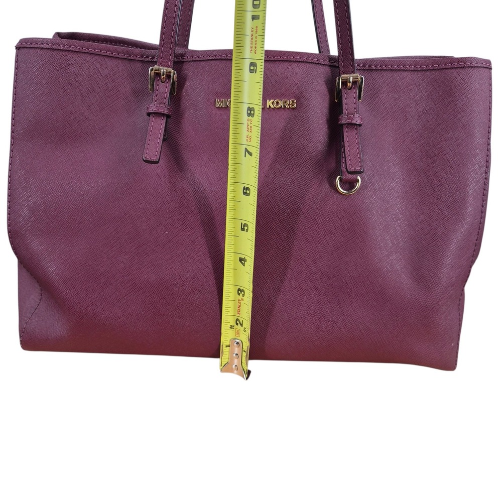 Michael Kors Plum Saffiano Leather Tote Bag Burgundy Gold Hardware Shoulder Bag - Picture 11 of 12